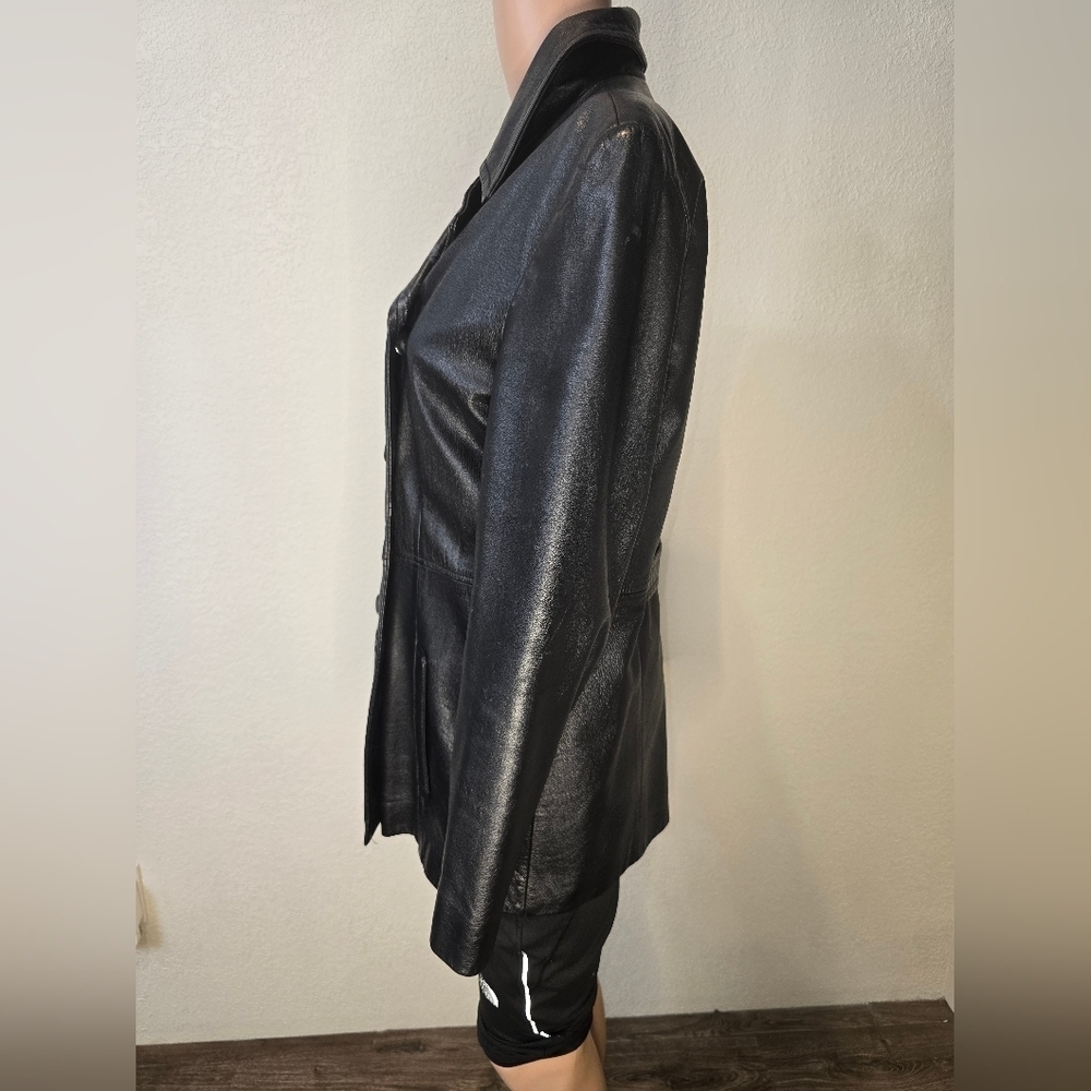 Colebrook Jacket Black Leather Double Breasted Collared Pockets Lined Size S - Picture 3 of 13